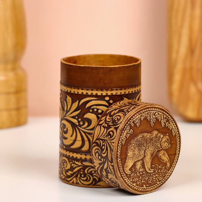 Набор стопок «Медведь», 3 шт, в футляре, 4,5×4,5×8 см, береста Набор стопок «Медведь», 3 шт, в футляре, 4,5×4,5×8 см, береста