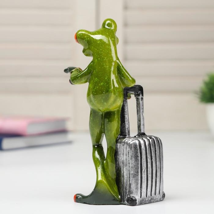 Сувенир полистоун лак Сувенир полистоун лак "Лягушонок с чемоданом" 15,8х6,8х8,5 см