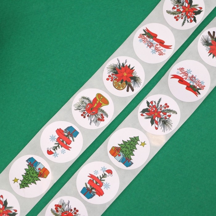 Новый год. Наклейки новогодние в рулоне Новый год. Наклейки новогодние в рулоне "Ёлочки", 500 шт, 2,5 х 2,5 см.