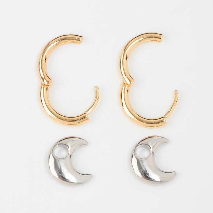 Серьги со съёмным элементом «Трансформер» луна, цвет золото с серебром Серьги со съёмным элементом «Трансформер» луна, цвет золото с серебром