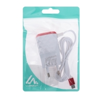 Сетевое зарядное устройство Luazon LCC-25, 2 USB, 1 А, кабель microUSB, красно-белое