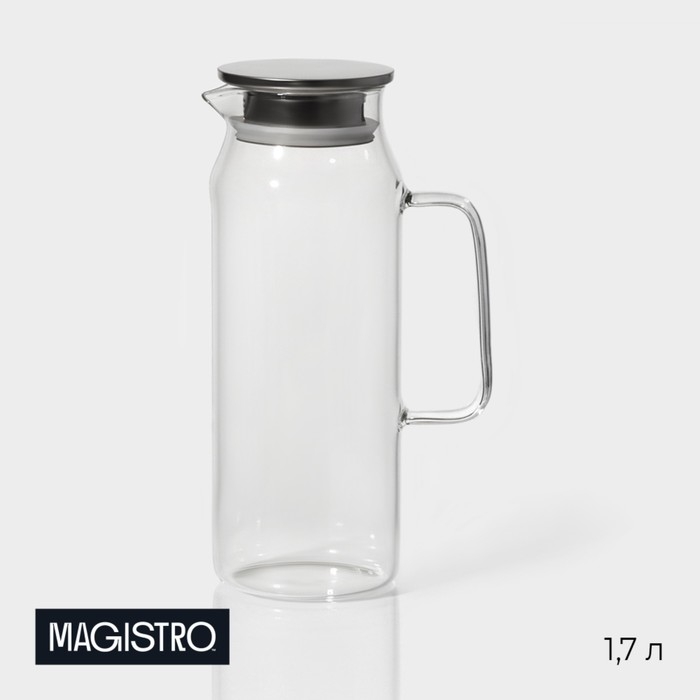 Кувшин для воды стеклянный с металлической крышкой Magistro «Богема», 1,7 л, 10×27,5 см, цвет крышки серебряный Кувшин для воды стеклянный с металлической крышкой Magistro «Богема», 1,7 л, 10×27,5 см, цвет крышки серебряный