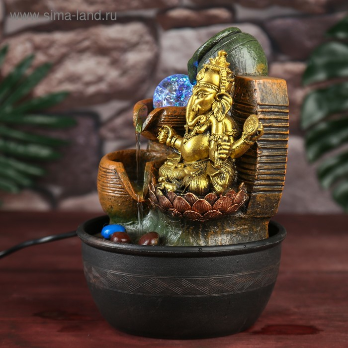 Фонтан настольный от сети "Ганеша у водопада с кувшином" 28х19х19 см