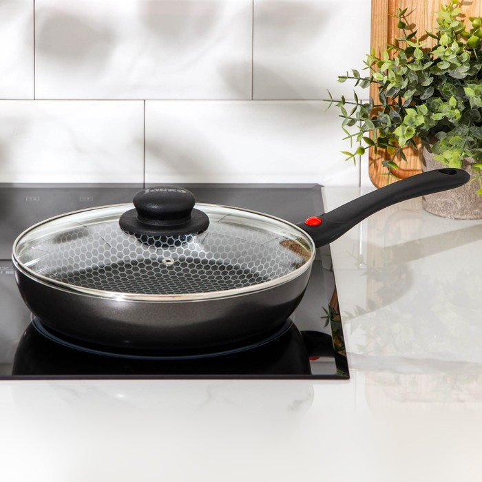 Cковорода Forever, d=24 см, съёмная ручка, стеклянная крышка, антипригарное покрытие, цвет черный