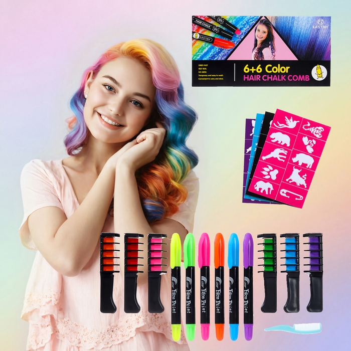 Набор для волос: мелки и фломастеры Набор для волос: мелки и фломастеры