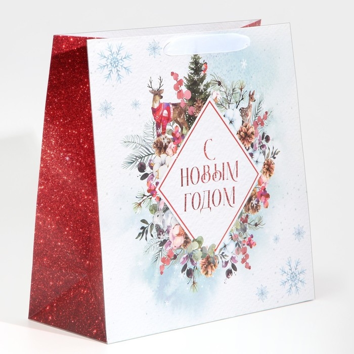 Пакет подарочный новогодний ламинированный квадратный &laquo;Snow&raquo;, 30 х 30 х 12 см, Новый год