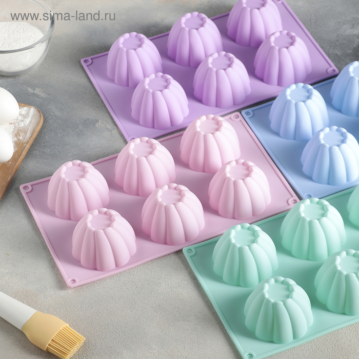 Форма для муссовых десертов и выпечки Доляна «Сладости. Мусс», силикон, 29,5×17,5 см, 6 ячеек (d=7,2 см), цвет МИКС