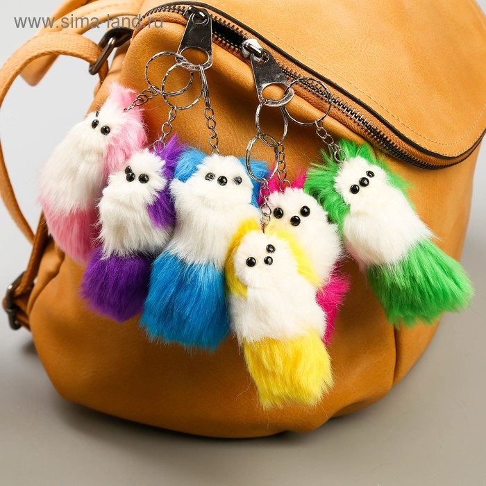 Пушистик на кольце с пищалкой Пушистик на кольце с пищалкой "Пёсик с цветными ушками и хвостом" МИКС 10х4х4 см