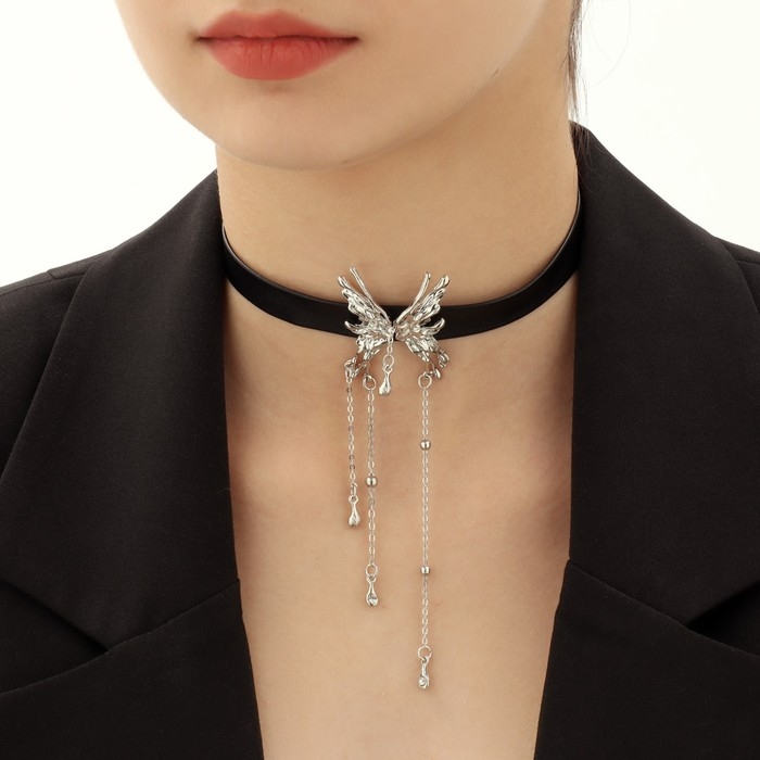 Чокер «Ошейник» крылья с цепочками, цвет чёрный с серебром, 43 см Чокер «Ошейник» крылья с цепочками, цвет чёрный с серебром, 43 см
