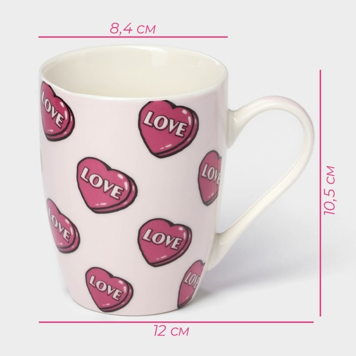 Кружка фарфоровая Доляна «Полёт сердец», 350 мл, цвет розовый Кружка фарфоровая Доляна «Полёт сердец», 350 мл, цвет розовый