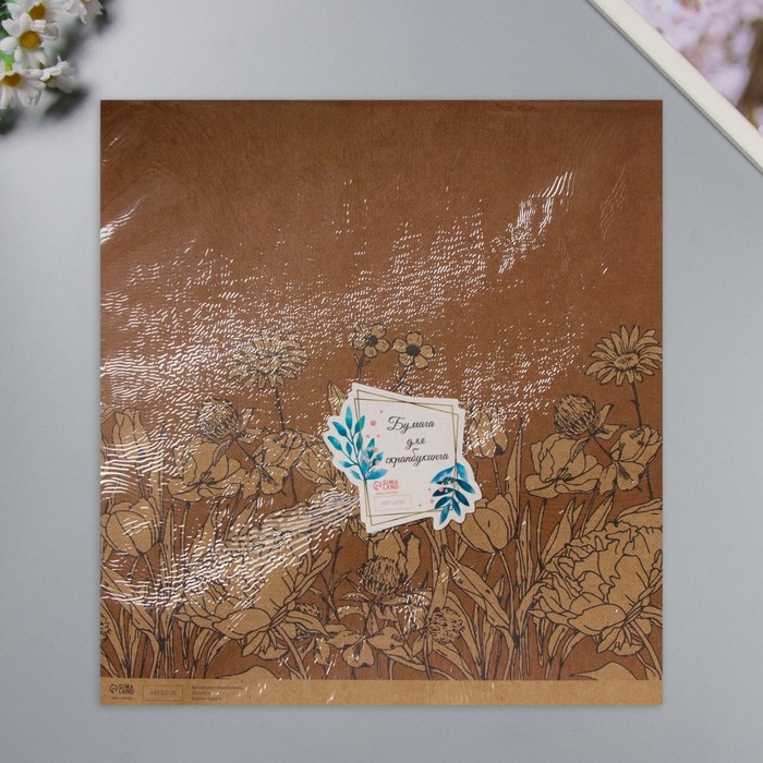 Бумага для скрапбукинга двусторонняя крафт Бумага для скрапбукинга двусторонняя крафт "Какао и цветы" плотность 180 гр набор 5 шт 30,5х32 см