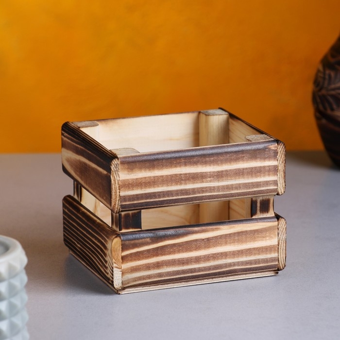 Кашпо деревянное 12×11×9 см  Кашпо деревянное 12×11×9 см "Однушка Лайт", двухреечное, обжиг Дарим Красиво