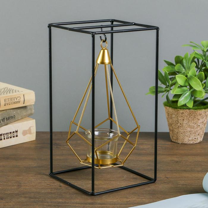 Подсвечник металл на 1 свечу  Подсвечник металл на 1 свечу "Пирамида в прямоугольнике" 26х13х13 см