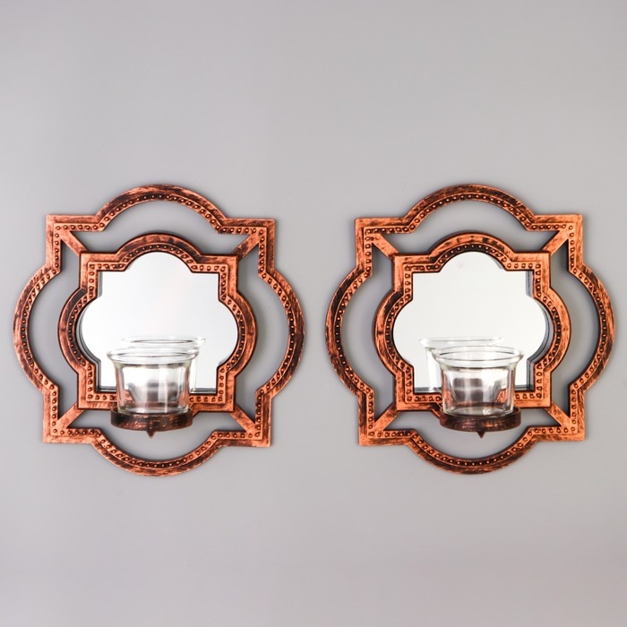 Подсвечник настенный стекло на 1 свечу Подсвечник настенный стекло на 1 свечу "Отражение" набор 2 шт d-4 см ст. бронза 8х20х20,5 см