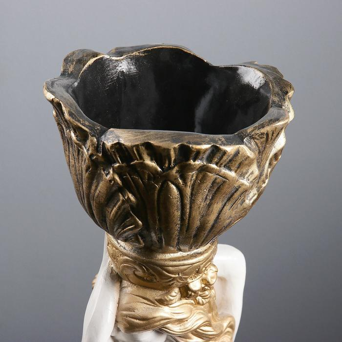 Фигура Фигура "Девушка стоя кашпо на голове средняя" белый-бронза, 1,5 л / 19х80х19см