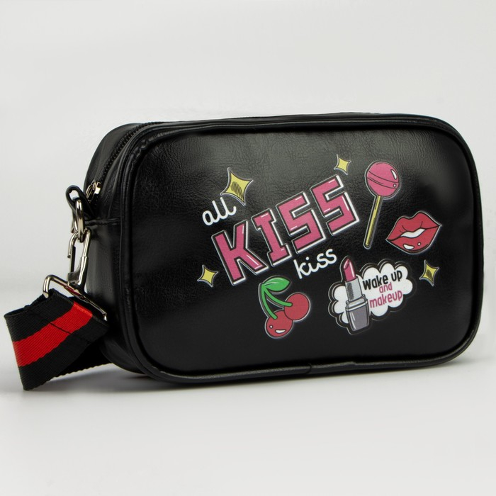 Сумка детская для девочки Kiss, искусственная кожа, на ремешке, чёрная, 18х6х11 см Сумка детская для девочки Kiss, искусственная кожа, на ремешке, чёрная, 18х6х11 см