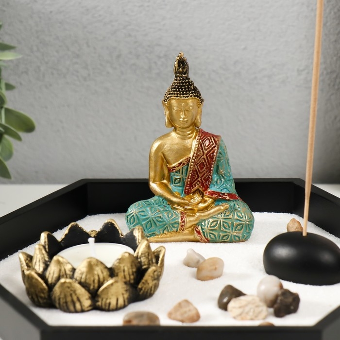 Сад камней Дзен  Сад камней Дзен "Будда и лотос" песок+аромапалочки+свеча 22х19х10 см