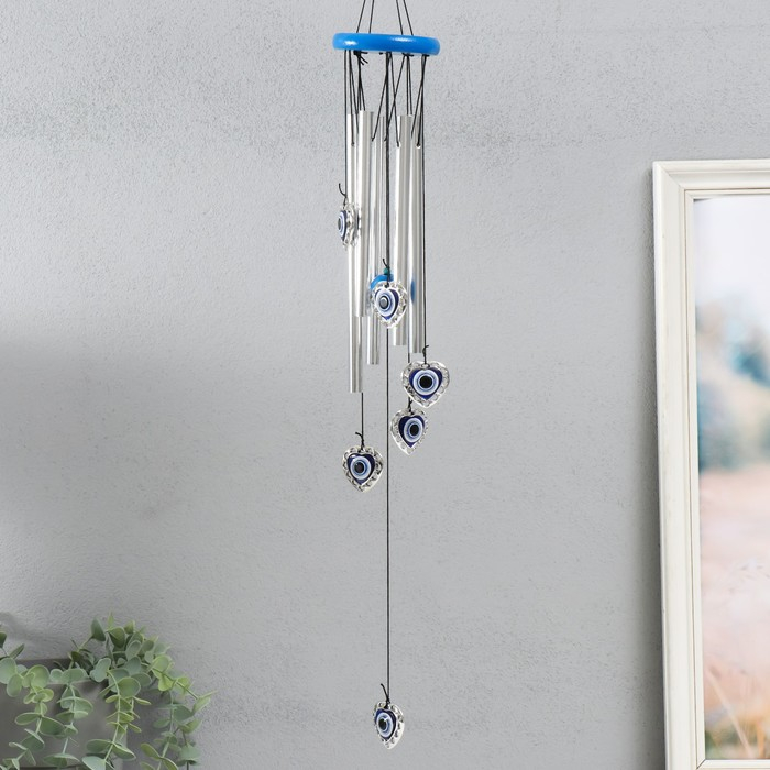 Музыка ветра металл, пластик Музыка ветра металл, пластик "Сердечки от сглаза" 5 трубок, глазки 60 см