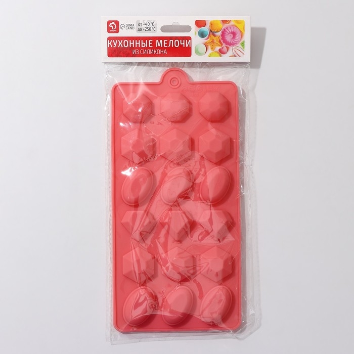 Форма для конфет и шоколада Доляна «Кристаллы», силикон, 22×11 см, 18 ячеек (3,2×2,5 см), цвет МИКС Форма для конфет и шоколада Доляна «Кристаллы», силикон, 22×11 см, 18 ячеек (3,2×2,5 см), цвет МИКС