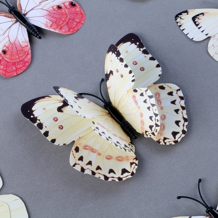 Набор для украшения «Бабочки», 12 шт, с чёрными вставками, цвет белый Набор для украшения «Бабочки», 12 шт, с чёрными вставками, цвет белый