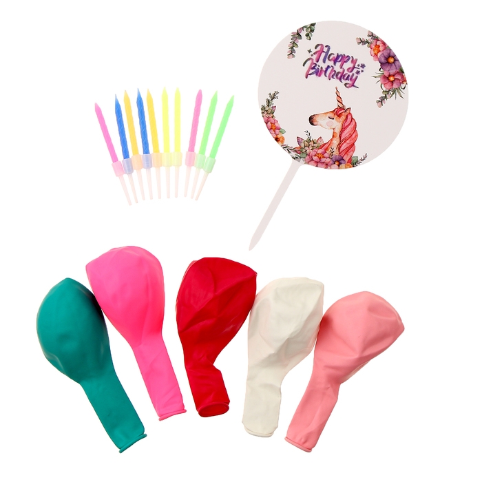 Набор для украшения стола &laquo;Единорог&raquo;: свечи, топпер, шары, в наборе 16 шт.