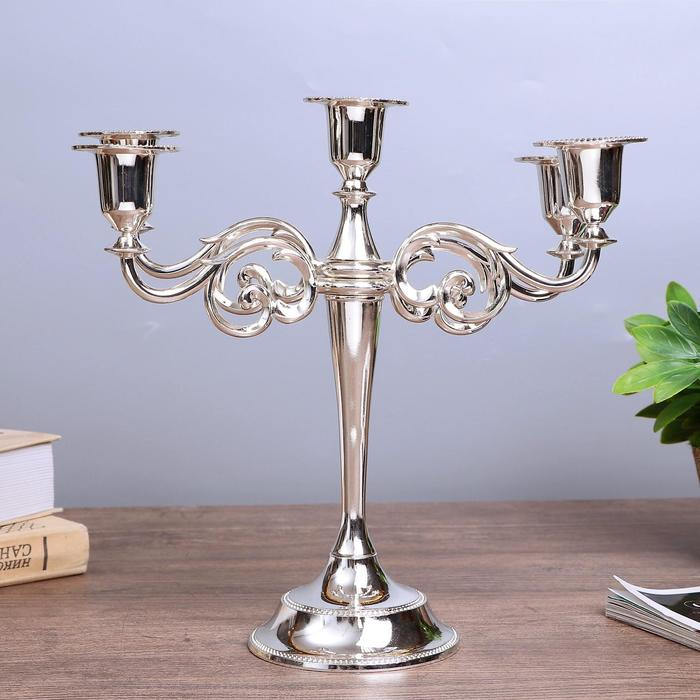 Подсвечник металл на 5 свечей Подсвечник металл на 5 свечей "Лаконичность" цвет хром 26,5х27,5х10 см