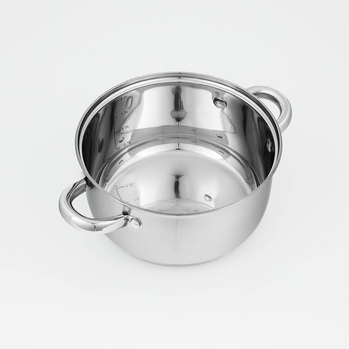 Кастрюля из нержавеющей стали Доляна «Гретте», 2,3 л, d=18 см, с крышкой, капсульное дно, индукция Кастрюля из нержавеющей стали Доляна «Гретте», 2,3 л, d=18 см, с крышкой, капсульное дно, индукция