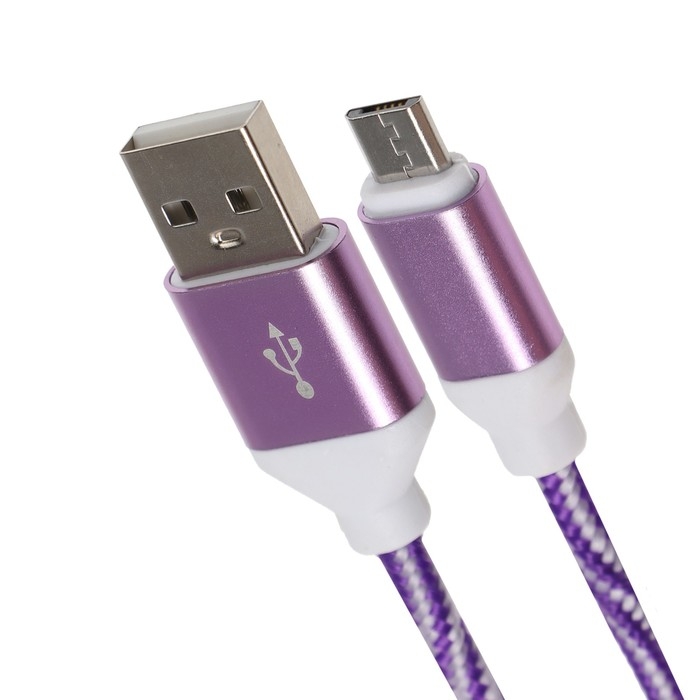 Кабель Luazon, microUSB - USB, 1 А, 1 м, оплётка нейлон, бело-фиолетовый Кабель Luazon, microUSB - USB, 1 А, 1 м, оплётка нейлон, бело-фиолетовый