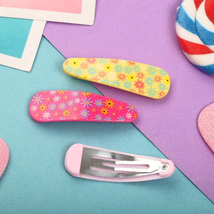 Невидимка для волос  Невидимка для волос "Герти" (набор 6 шт) цветочная полянка, 5,5 см