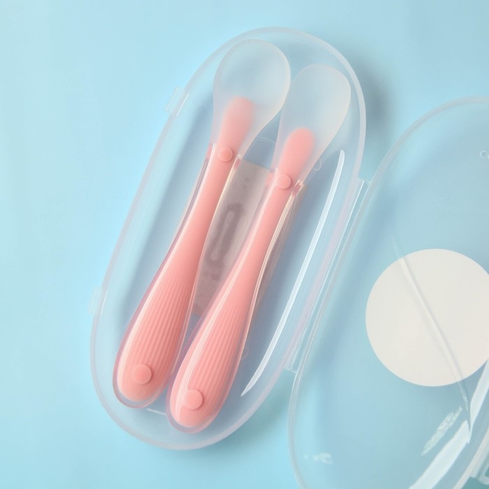 Набор силиконовых ложек для кормления, 2 шт., в контейнере, цвет розовый Набор силиконовых ложек для кормления, 2 шт., в контейнере, цвет розовый