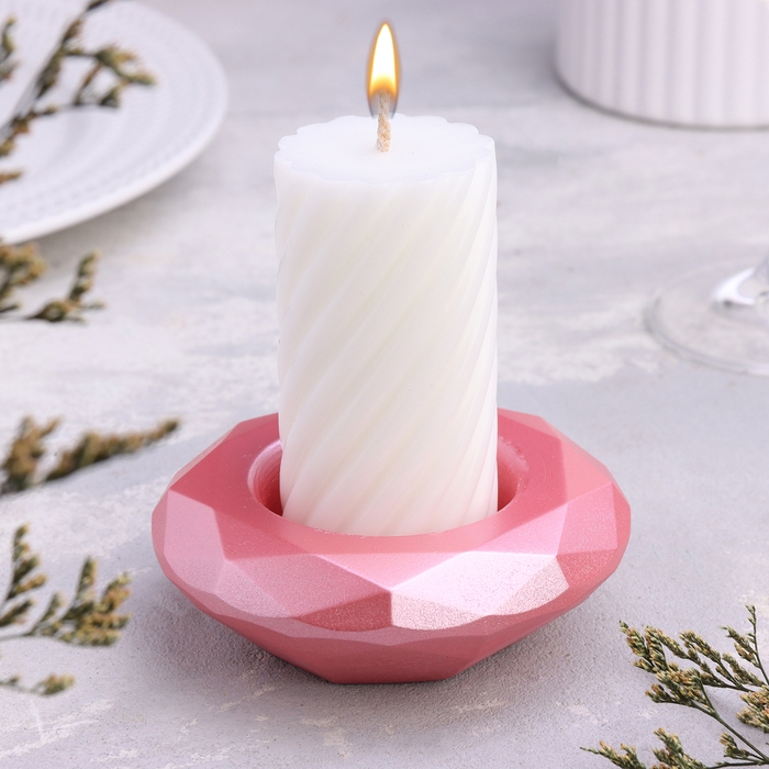 Подсвечник Подсвечник "Полноторие" из гипса с гранями большой, 10,5х3см,розовый