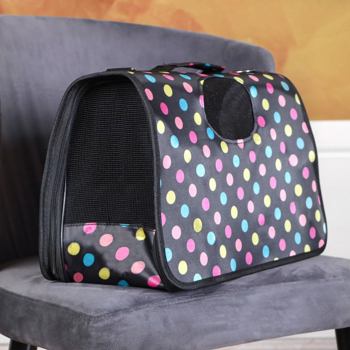 Сумка - переноска для животных  Сумка - переноска для животных "Горошек", чёрная, размер М, 40 х 21 х 27 см