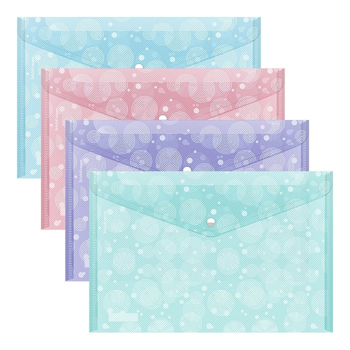 Папка-конверт на кнопке А4, 180 мкм, ErichKrause, Pastel Dots, глянцевая, полупрозрачная, с рисунком, МИКС Папка-конверт на кнопке А4, 180 мкм, ErichKrause, Pastel Dots, глянцевая, полупрозрачная, с рисунком, МИКС