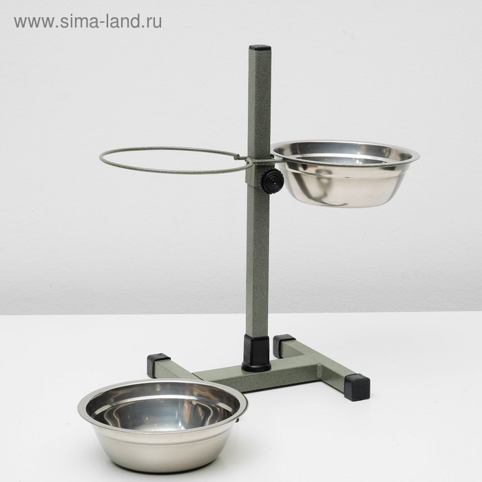 Подставка с мисками, 2 х 700 мл, высота 40 см, разборная, зелёная Подставка с мисками, 2 х 700 мл, высота 40 см, разборная, зелёная