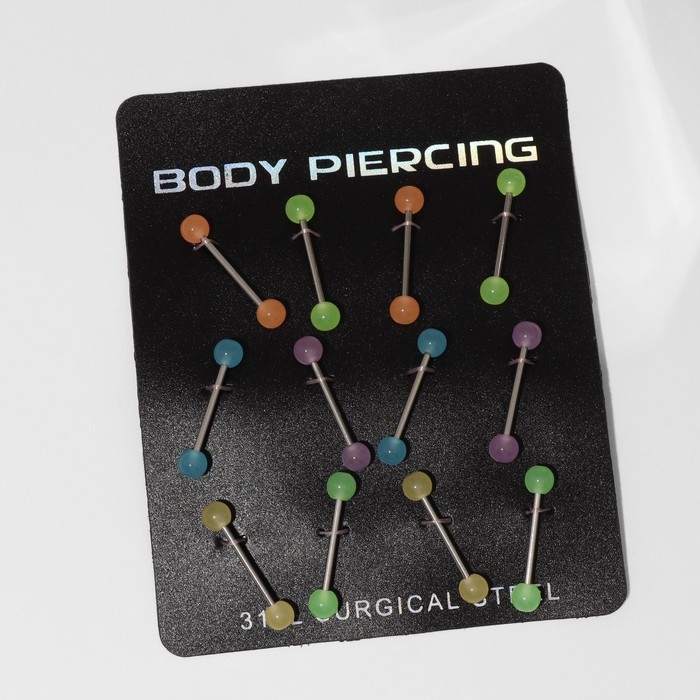 Пирсинг в язык «Шарики» желе, L=1,9 см, цвет МИКС в серебре (набор 12 шт.) Пирсинг в язык «Шарики» желе, L=1,9 см, цвет МИКС в серебре (набор 12 шт.)