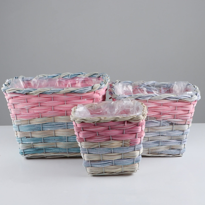 Набор корзин из 3 шт, 28x28xH19 см, 23x23xH17 см, 18x18xH15 см, тополь Набор корзин из 3 шт, 28x28xH19 см, 23x23xH17 см, 18x18xH15 см, тополь