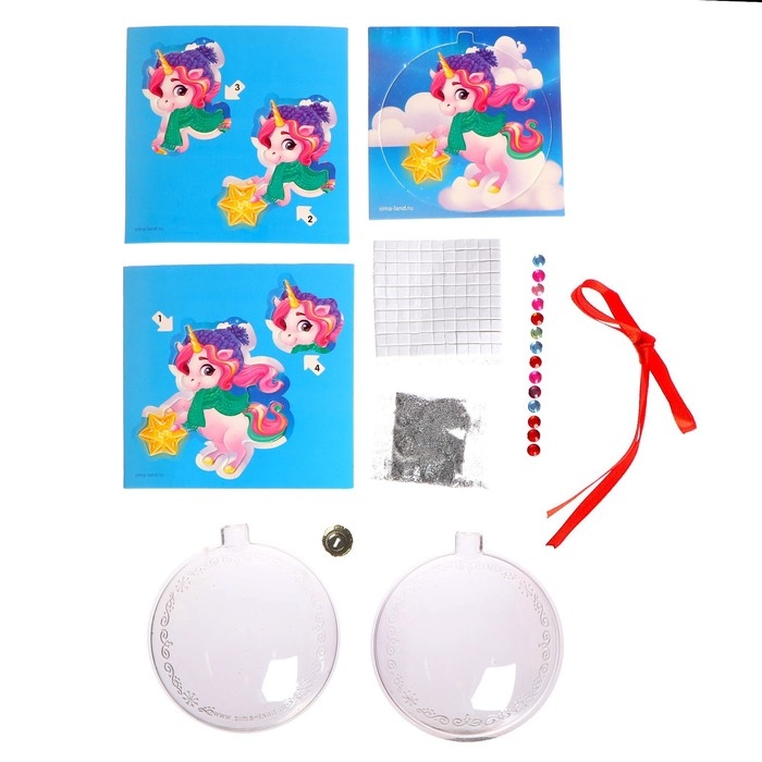 Ёлочный шар своими руками на новый год «Аппликация. Волшебный единорог», новогодний набор для творчества