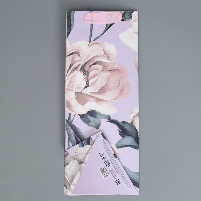 Пакет подарочный под бутылку, упаковка, «Нежность», 13 х 32 х 11,3 см
