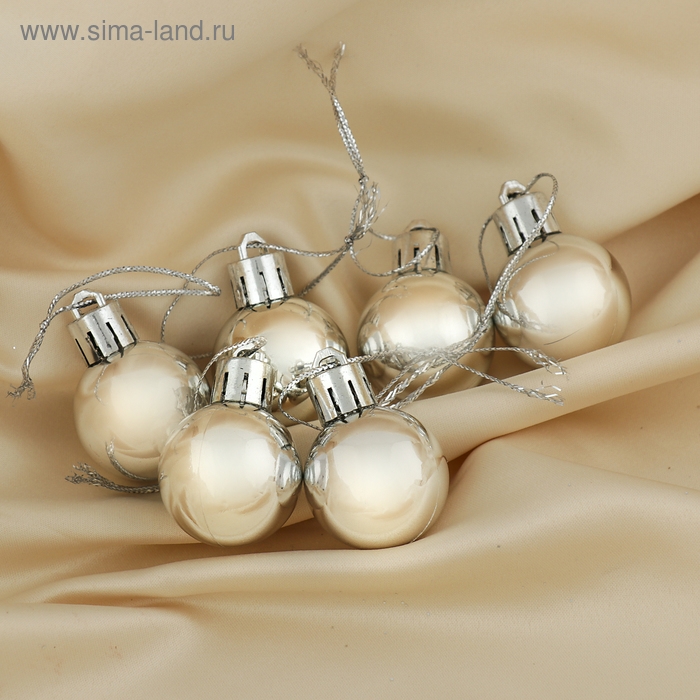 Набор шаров пластик d-3 см, 6 шт Набор шаров пластик d-3 см, 6 шт "Глянец" серебро