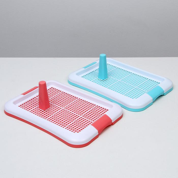 Туалет для собак с сеткой и столбиком, 45 х 35 х 4,5 см, голубой Туалет для собак с сеткой и столбиком, 45 х 35 х 4,5 см, голубой