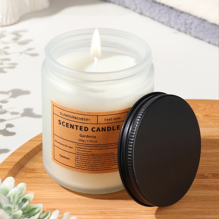 Свеча ароматическая в банке  Свеча ароматическая в банке "AmeHome", 220 г, гардения жасминовидная, в тубусе