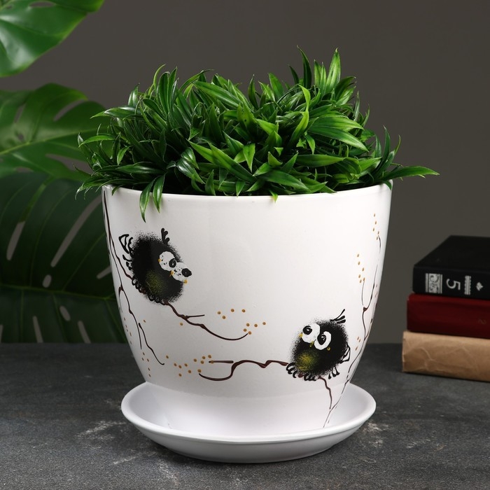 Горшок цветочный Горшок цветочный "Птички" 5 л, белый