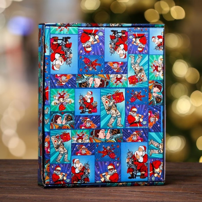 Новый год. Коробка сборная крышка-дно с окном, Новый год. Коробка сборная крышка-дно с окном, "Pop-art улётный новый год", 26 х 21 х 4 см.