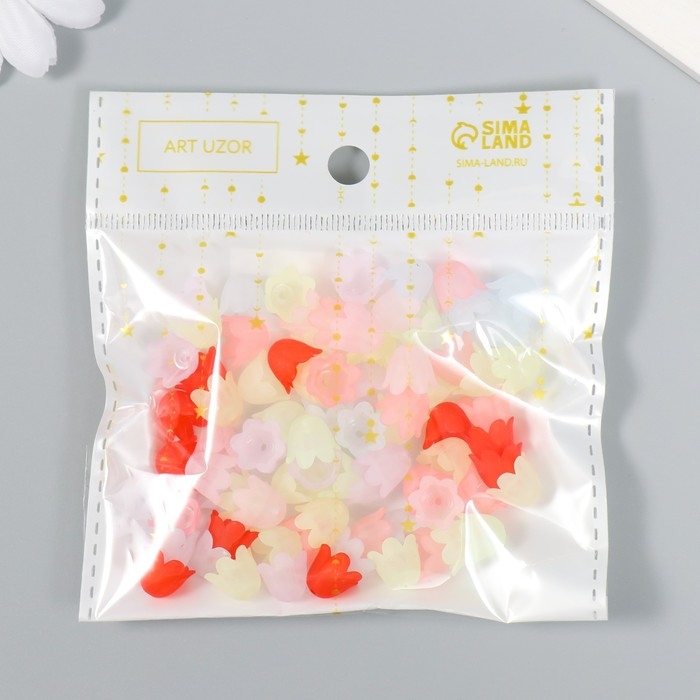 Бусины для творчества пластик Бусины для творчества пластик "Цветок ландыша пастель" набор 80 шт полупрозр. 1,1х1,1х0,9 см