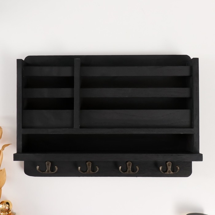 Крючки декоративные дерево с карманом и полочкой Крючки декоративные дерево с карманом и полочкой "Чёрный" 10,5х28х18 см