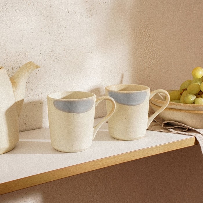 Набор кружек фарфоровых SL Home «Волны Сардинии», 400 мл, цвет бежевый Набор кружек фарфоровых SL Home «Волны Сардинии», 400 мл, цвет бежевый