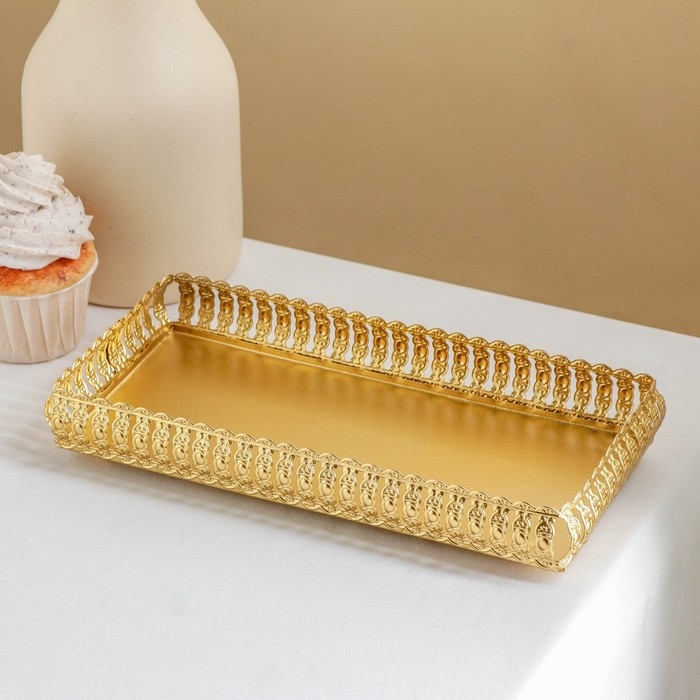 Поднос прямоугольный «Леонардо», 25,5×14×3,5 см, цвет золотой Поднос прямоугольный «Леонардо», 25,5×14×3,5 см, цвет золотой