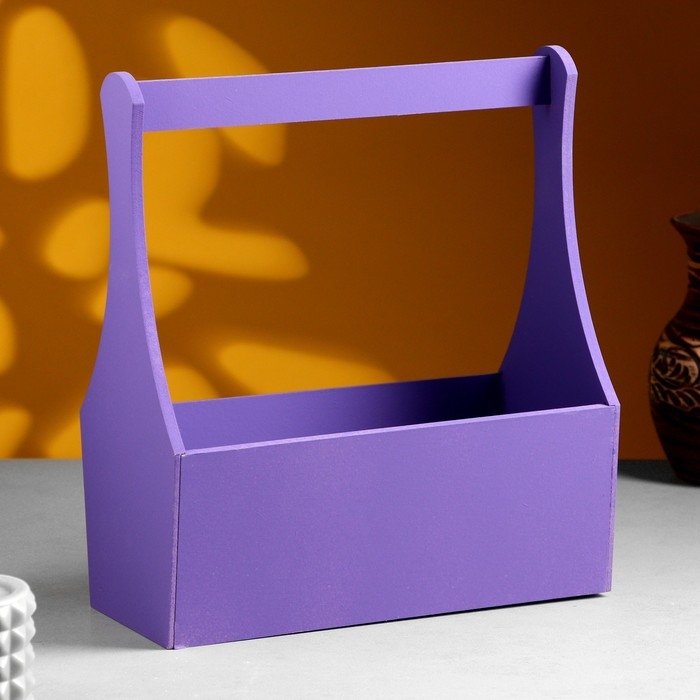 Кашпо деревянное  Кашпо деревянное "Виллиан Лонг", с ручкой, 25×12,5×10(28) см Фиолетовый