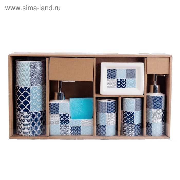 Набор аксессуаров для ванной комнаты «Геометрия», 6 предметов (мыльница, 2 дозатора для мыла, 2 стакана, ёрш) Набор аксессуаров для ванной комнаты «Геометрия», 6 предметов (мыльница, 2 дозатора для мыла, 2 стакана, ёрш)