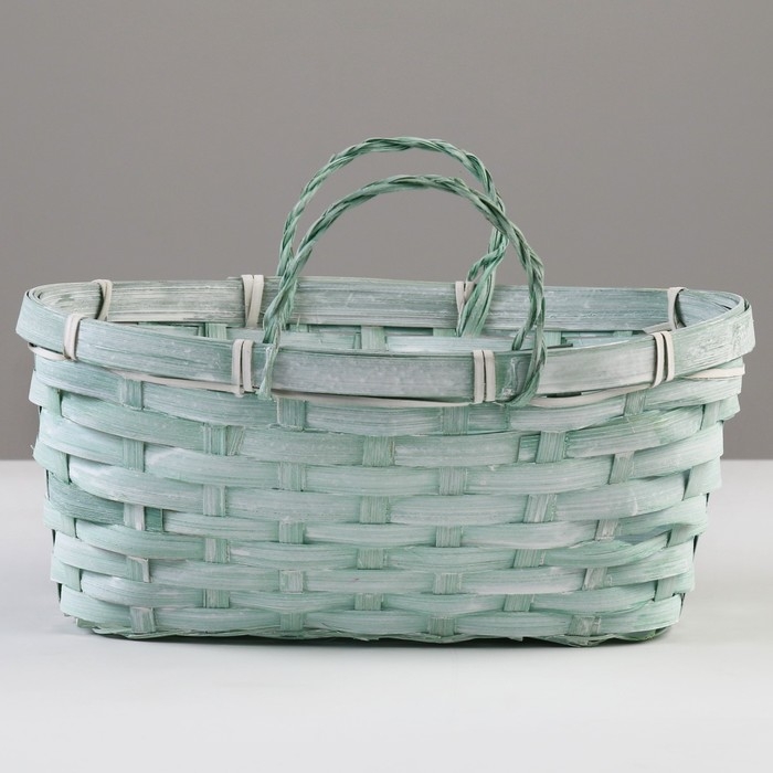 Корзина плетеная, D26 х 13 х 11 см, зеленая, бамбук Корзина плетеная, D26 х 13 х 11 см, зеленая, бамбук